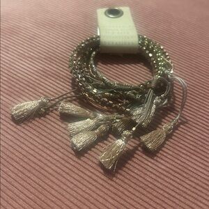 NWT Anthropologie 6 Adjustable String Beaded Tassel Bracelet Set